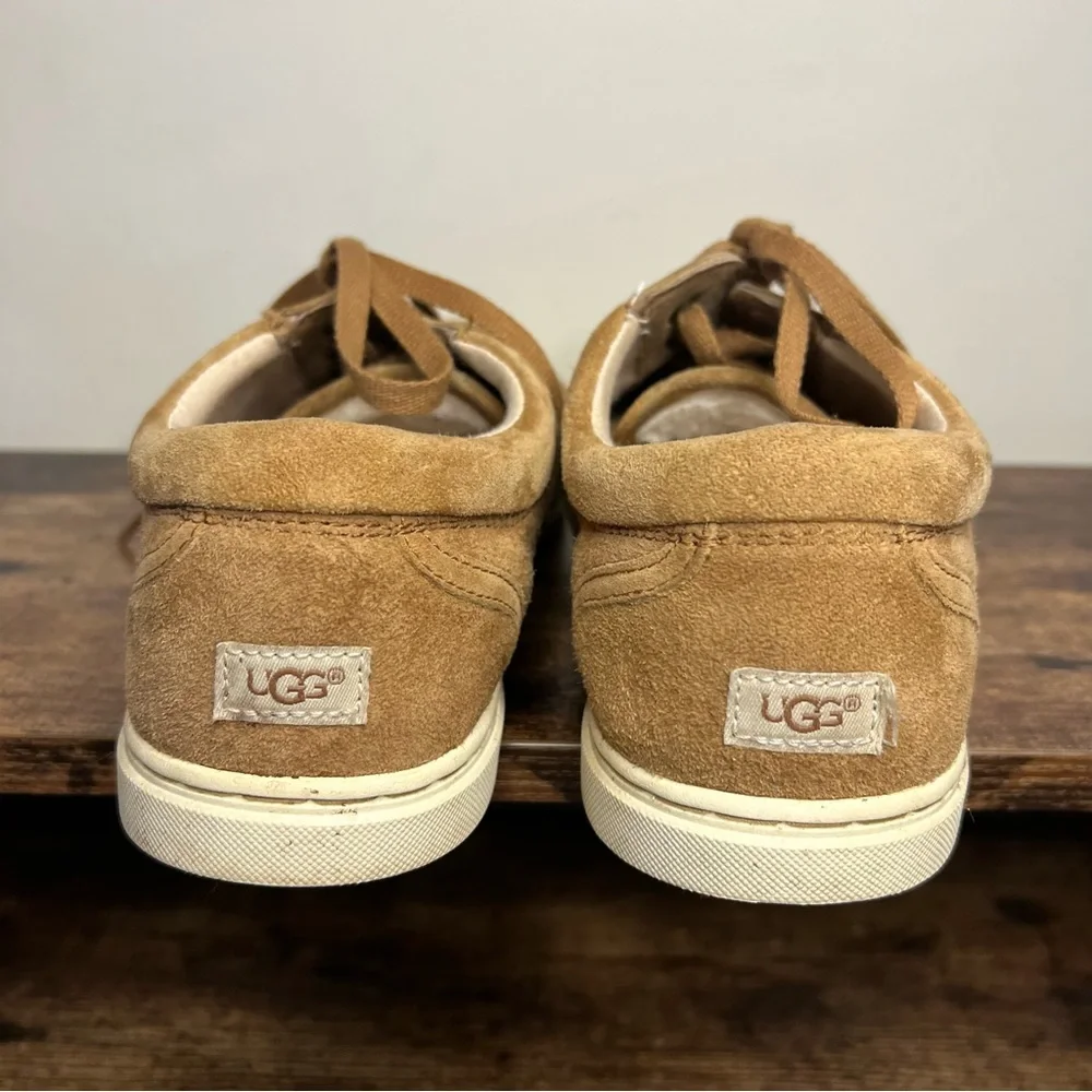 Ugg Brown Tan Suede Leather Sneakers tennis shoes lace up women's 9.5